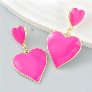 U.S. Fashion Multi-layer Peach Hearts Pendant Women Temperament Earrings - Rose