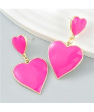 U.S. Fashion Multi-layer Peach Hearts Pendant Women Temperament Earrings - Rose