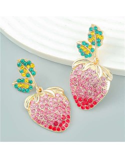 Summer Fruit Style Shining Rhinestone Strawberry Alloy Wholesale Earrings