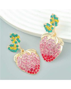 Summer Fruit Style Shining Rhinestone Strawberry Alloy Wholesale Earrings