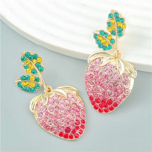 Summer Fruit Style Shining Rhinestone Strawberry Alloy Wholesale Earrings