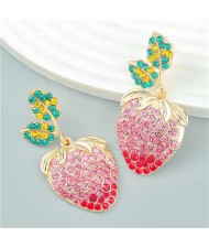 Summer Fruit Style Shining Rhinestone Strawberry Alloy Wholesale Earrings