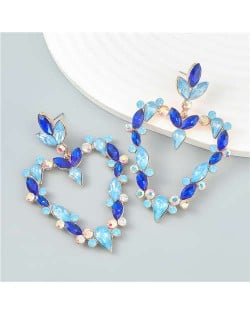 French Romance Style Big Heart Shaped Exaggerated Wholesale Jewelry Bold Dangle Earrings - Blue