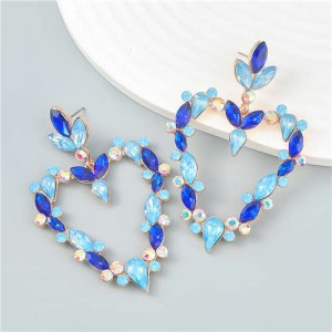 French Romance Style Big Heart Shaped Exaggerated Wholesale Jewelry Bold Dangle Earrings - Blue