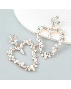 French Romance Style Big Heart Shaped Exaggerated Wholesale Jewelry Bold Dangle Earrings - White