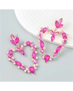 French Romance Style Big Heart Shaped Exaggerated Wholesale Jewelry Bold Dangle Earrings - Rose