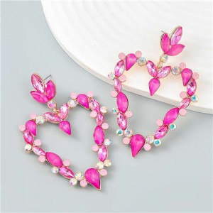 French Romance Style Big Heart Shaped Exaggerated Wholesale Jewelry Bold Dangle Earrings - Rose