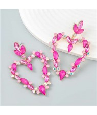 French Romance Style Big Heart Shaped Exaggerated Wholesale Jewelry Bold Dangle Earrings - Rose