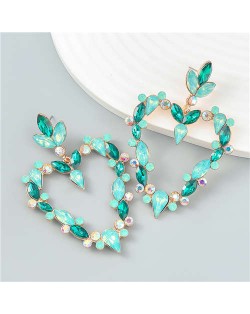 French Romance Style Big Heart Shaped Exaggerated Wholesale Jewelry Bold Dangle Earrings - Green