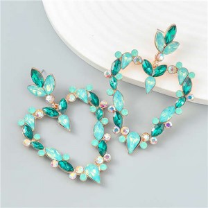 French Romance Style Big Heart Shaped Exaggerated Wholesale Jewelry Bold Dangle Earrings - Green