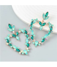 French Romance Style Big Heart Shaped Exaggerated Wholesale Jewelry Bold Dangle Earrings - Green