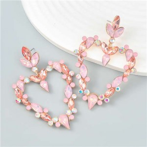 French Romance Style Big Heart Shaped Exaggerated Wholesale Jewelry Bold Dangle Earrings - Pink
