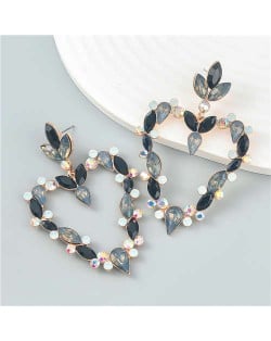 French Romance Style Big Heart Shaped Exaggerated Wholesale Jewelry Bold Dangle Earrings - Black