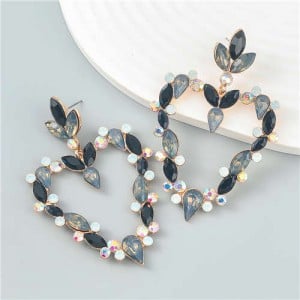 French Romance Style Big Heart Shaped Exaggerated Wholesale Jewelry Bold Dangle Earrings - Black