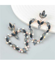 French Romance Style Big Heart Shaped Exaggerated Wholesale Jewelry Bold Dangle Earrings - Black