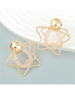 Hollow-out Five-pointed Star European and American Fashion Geometric Wholesale Earrings - Golden