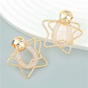 Hollow-out Five-pointed Star European and American Fashion Geometric Wholesale Earrings - Golden