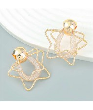 Hollow-out Five-pointed Star European and American Fashion Geometric Wholesale Earrings - Golden