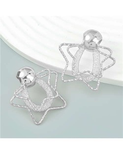 Hollow-out Five-pointed Star European and American Fashion Geometric Wholesale Earrings - Silver