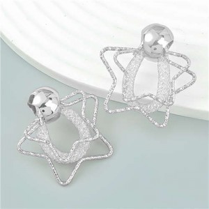 Hollow-out Five-pointed Star European and American Fashion Geometric Wholesale Earrings - Silver