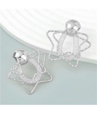 Hollow-out Five-pointed Star European and American Fashion Geometric Wholesale Earrings - Silver