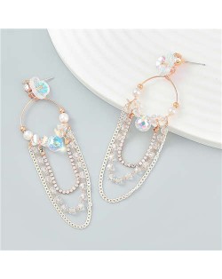 Elegant Floral Embellished Metal Chain Tassel Women Wholesale Earrings