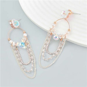 Elegant Floral Embellished Metal Chain Tassel Women Wholesale Earrings