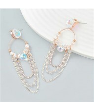 Elegant Floral Embellished Metal Chain Tassel Women Wholesale Earrings