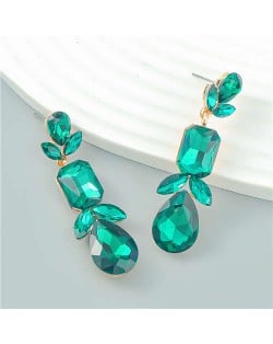 Graceful Floral Design Rhinestone Water Drop Dangle Wholesale Fashion Earrings - Green