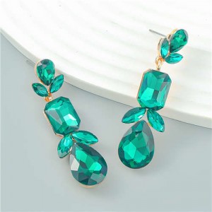 Graceful Floral Design Rhinestone Water Drop Dangle Wholesale Fashion Earrings - Green