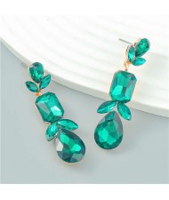 Graceful Floral Design Rhinestone Water Drop Dangle Wholesale Fashion Earrings - Green