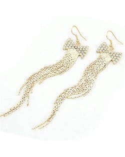 Korean Bowknot Fashion Long Tassels Earrings - Golden