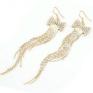Korean Bowknot Fashion Long Tassels Earrings - Golden