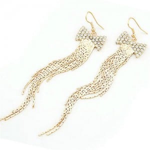 Korean Bowknot Fashion Long Tassels Earrings - Golden