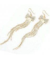 Korean Bowknot Fashion Long Tassels Earrings - Golden