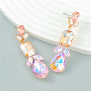 Graceful Floral Design Rhinestone Water Drop Dangle Wholesale Fashion Earrings - Champagne