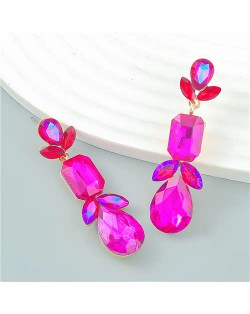 Graceful Floral Design Rhinestone Water Drop Dangle Wholesale Fashion Earrings - Rose