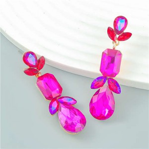 Graceful Floral Design Rhinestone Water Drop Dangle Wholesale Fashion Earrings - Rose