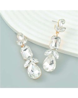 Graceful Floral Design Rhinestone Water Drop Dangle Wholesale Fashion Earrings - White