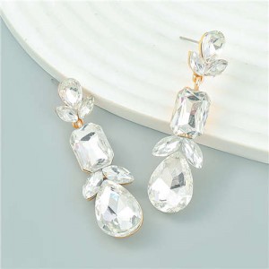 Graceful Floral Design Rhinestone Water Drop Dangle Wholesale Fashion Earrings - White