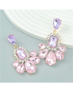 French Elegant Style Flower Skirt Shape Inspired Wholesale Earrings - Pink