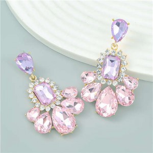 French Elegant Style Flower Skirt Shape Inspired Wholesale Earrings - Pink