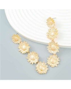 Vintage European and American Popular Sunflower String Design Alloy Wholesale Earrings - Golden