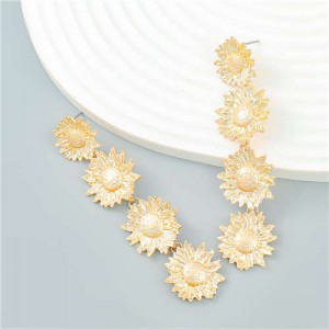 Vintage European and American Popular Sunflower String Design Alloy Wholesale Earrings - Golden