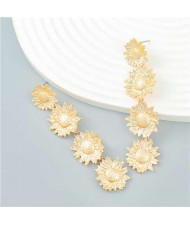 Vintage European and American Popular Sunflower String Design Alloy Wholesale Earrings - Golden