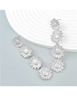 Vintage European and American Popular Sunflower String Design Alloy Wholesale Earrings - Silver