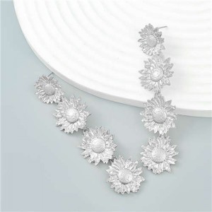 Vintage European and American Popular Sunflower String Design Alloy Wholesale Earrings - Silver