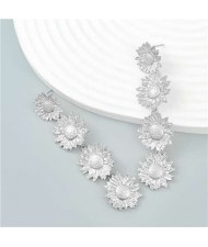 Vintage European and American Popular Sunflower String Design Alloy Wholesale Earrings - Silver