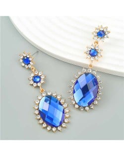 Vintage Elegant Royal Court Style Oval Pendant Sunflower Wholesale Earrings - Blue