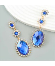 Vintage Elegant Royal Court Style Oval Pendant Sunflower Wholesale Earrings - Blue